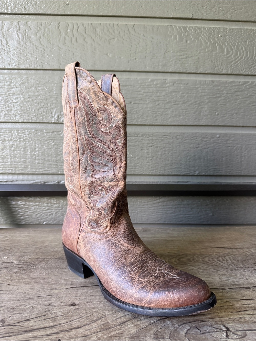 J B Dillan Womens Round Toe Pull On Classic Brown Leather Western Boots size 8 B - Picture 5 of 9